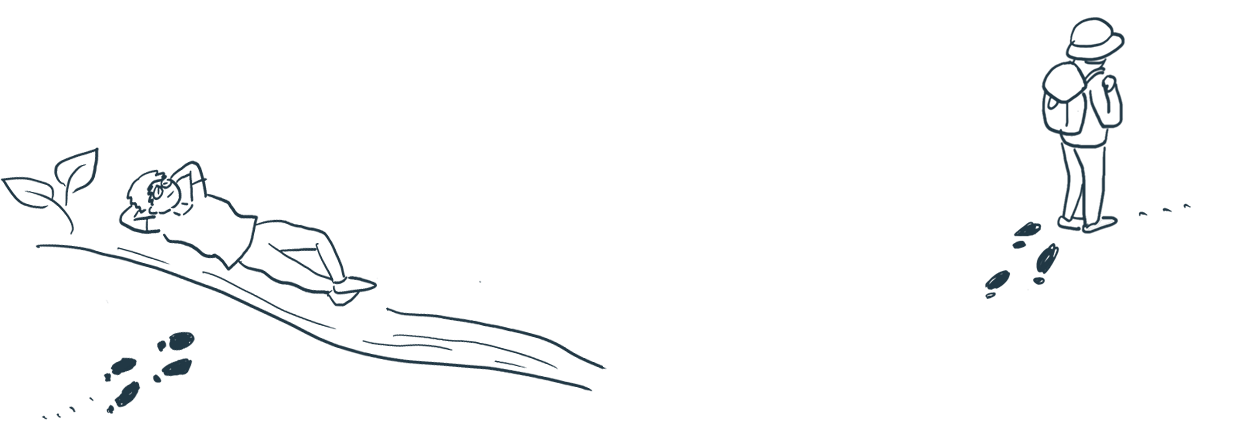 止まり木に寝そべっている人、ふらっと去っていく人